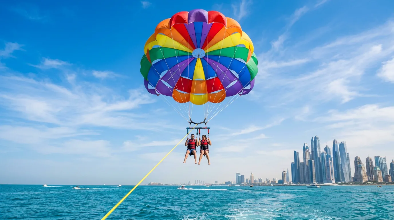 Parasailing over Dubai Marina